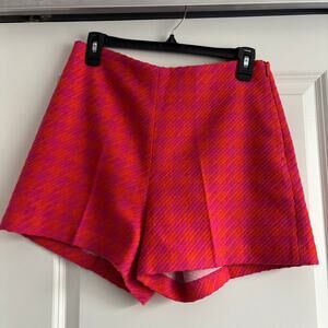 MANGO MNG Pink Orange Herringbone Tweed Shorts High Waisted Clueless Preppy M